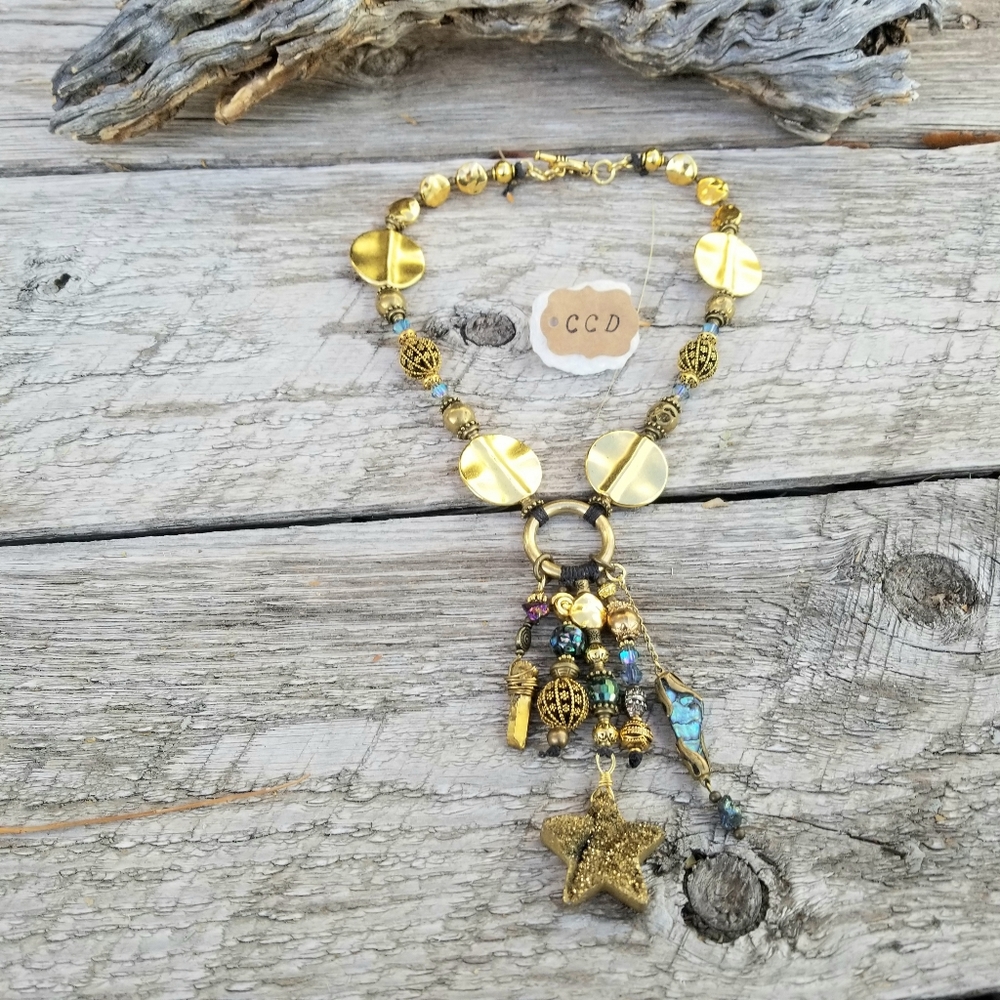NEW! CCD MIXED GOLDS DANGLE PENDANT NECKLACE!